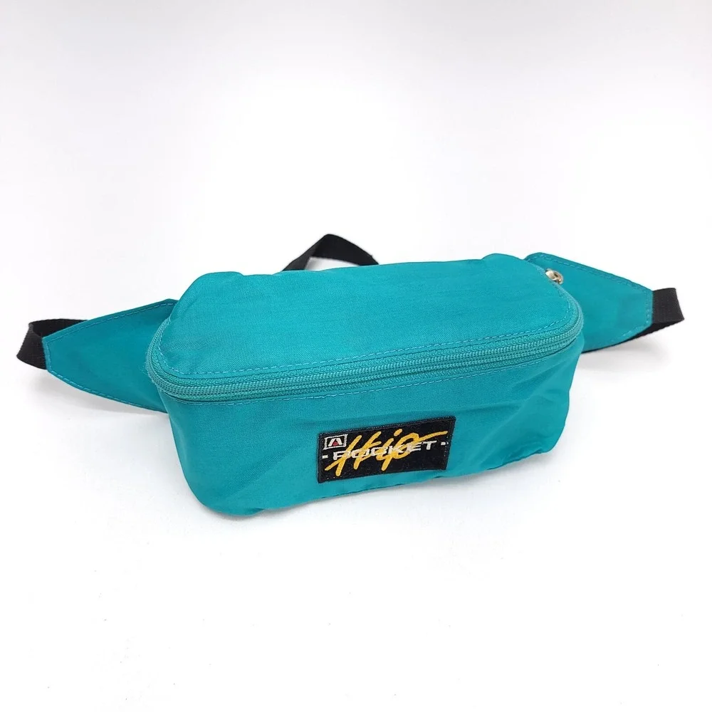 Vintage Academy Broadway Hip Pocket Fanny Pack Teal Green Black Retro 70's Y2K‎